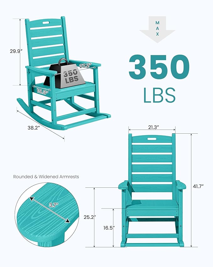SERWALL Outdoor Rocking Chair, Oversized Rocking Chair - Image 3
