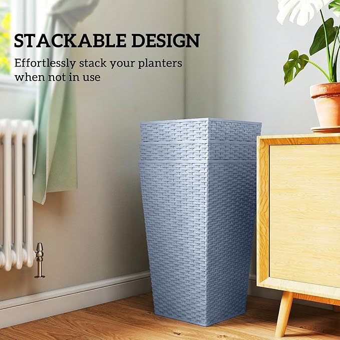 Outsunny Tall Planters for Outdoor Plants Set of 3, 24 in Taper Planters - Image 7