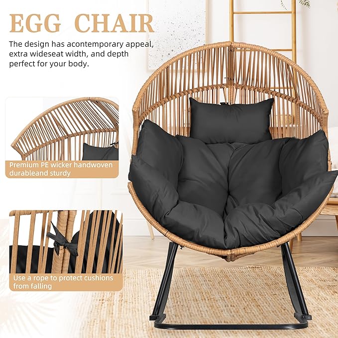 Vongrasig Wicker Egg Chair PE Rattan Rocking Chair - Image 3