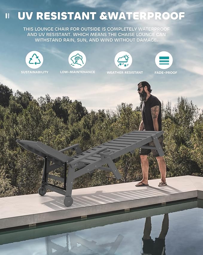 SERWALL Patio Chaise Lounge Chair Set of 6, 5 Positions Adjustable Poly Outdoor - Image 5
