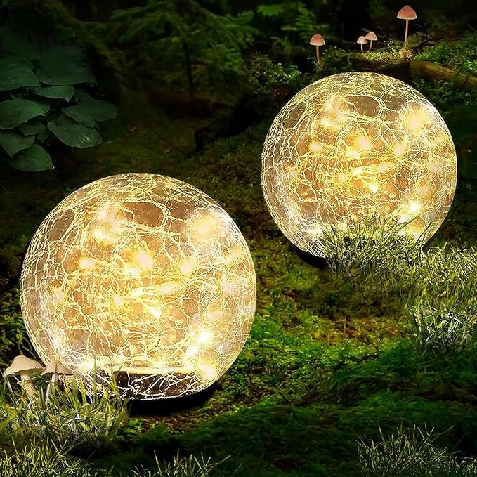 Coroor Garden Solar Ball Lights Outdoor Waterproof, 50 LED Cracked Glass Globe by Coroor