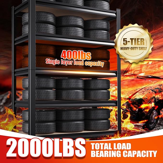 71"Hx46"Wx18"D Garage Shelving-2050 lbs 5 Tier Storage Shelves, Adjustable - Image 4