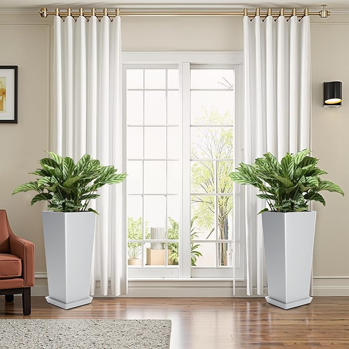 FENCY Set of 2 Tall Planters for Outdoor Plants, 24 Inch Large Tapered Pots - Image 6
