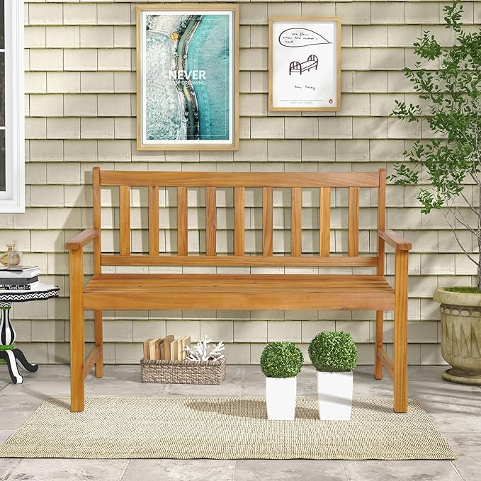 Tangkula Outdoor Acacia Wood Bench, 2-Person Garden Bench - Image 4