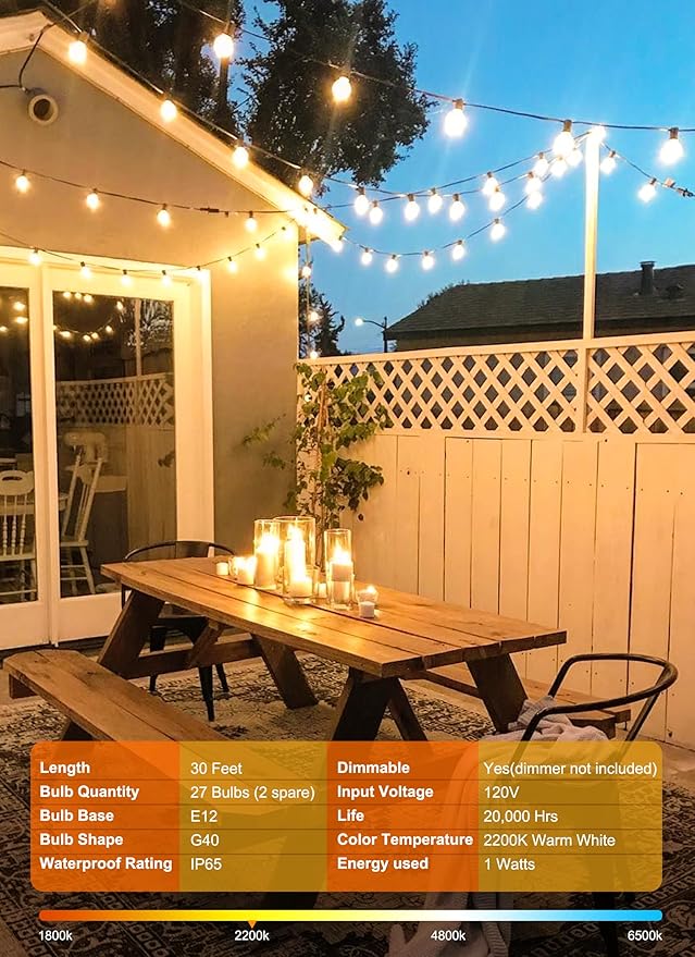 Brightown 30FT LED Outdoor String Lights, Plug-in Waterproof Patio Lights - Image 8