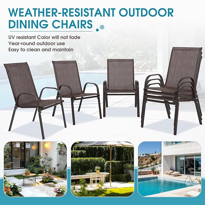 Outdoor Stackable Chairs Set of 6, Stacking Patio Chairs - Image 6