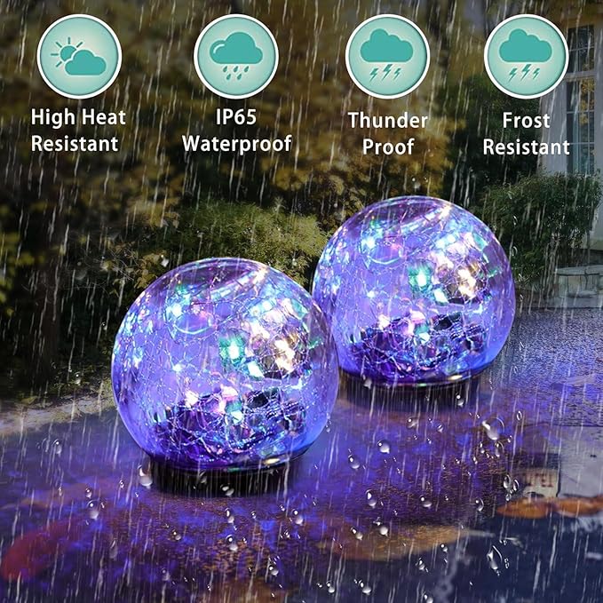 Solar Garden Lights Outdoor Waterproof, 4 Pack Cracked Glass Ball Light - Image 3