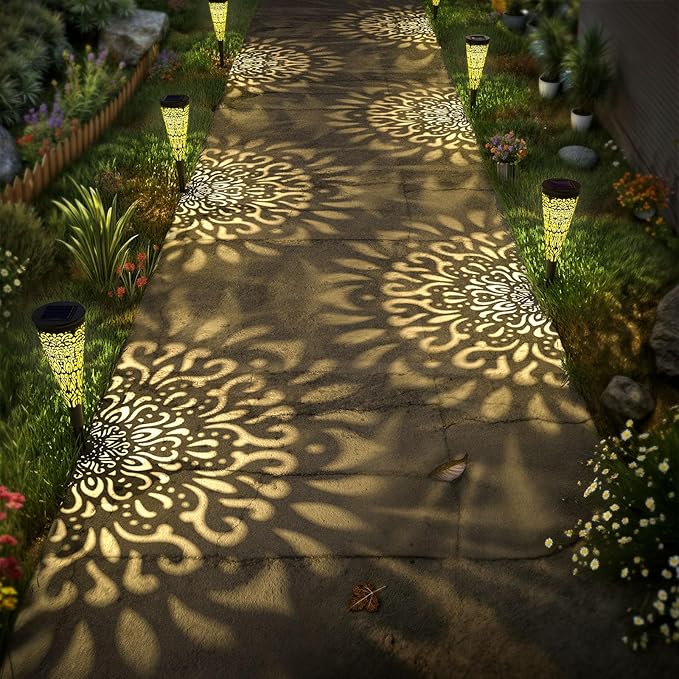 6 Pack Solar Lights Outdoor Garden Decorative Mandala Solar Pathway Lights - Image 3