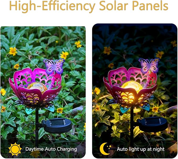 Solar Lights Outdoor Garden Decor, LED Lotus Flower Lamp, Metal Tulip & - Image 5