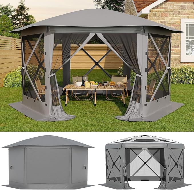 13x13FT 6-Sided Pop Up Gazebo Tent，One-Push Setup Canopy Tent by GarveeLife