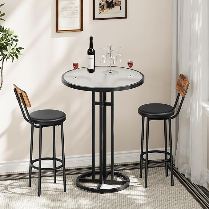 HOOBRO Bar Table, 23.6-Inch Round Pub Table, Frosted Glass Cocktail Table - Image 2