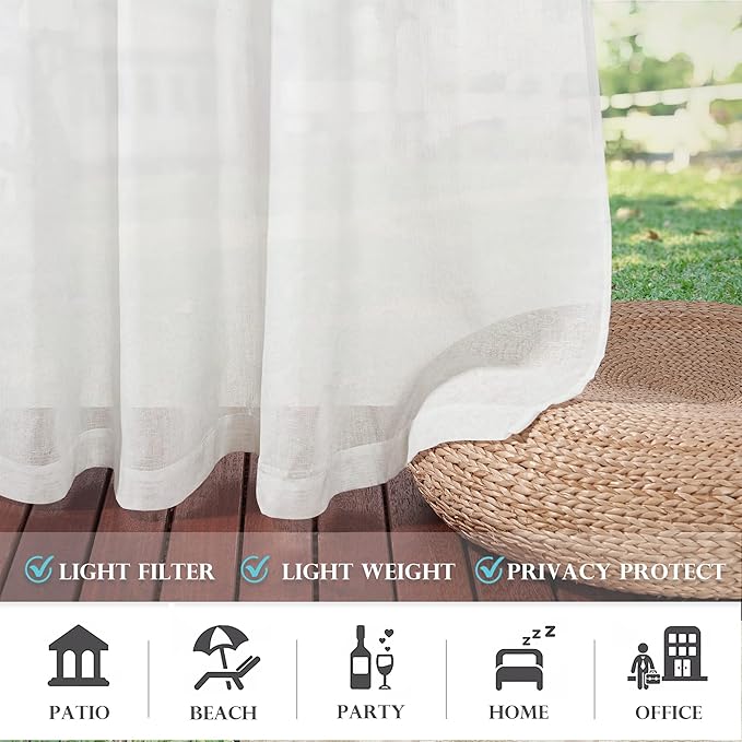 RYB HOME Linen Sheer Outdoor Curtains 84 inch Length 2 Panels Set, Lightweight - Image 7