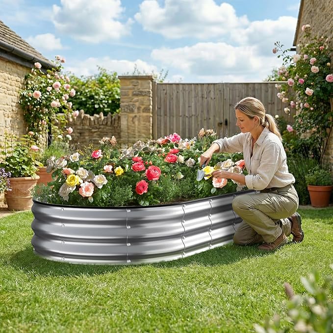 Kesfitt Raised Garden Bed, Oval Open-Bottom Design, 12-Inch Deep - Image 7