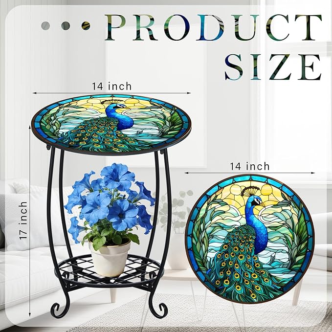 Outdoor Side Table Round Small Mosaic Patio Accent Indoor End Plant Coffee Tea - Image 3