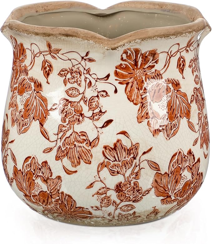 6 Inch Ceramic Plants Pots Vintage Ceramic Flower Planters Crackle Glaze Finish by Newtay