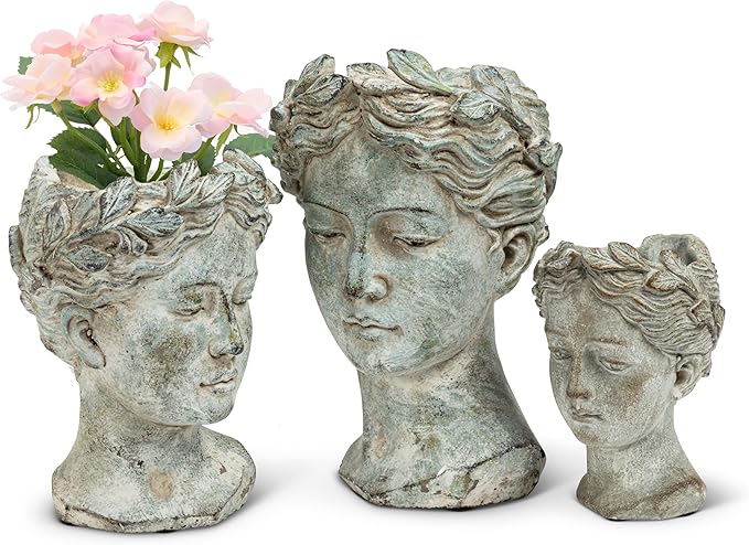 Abbott Collection Goddess Head Planter – Small Cement Indoor and Outdoor - Image 8