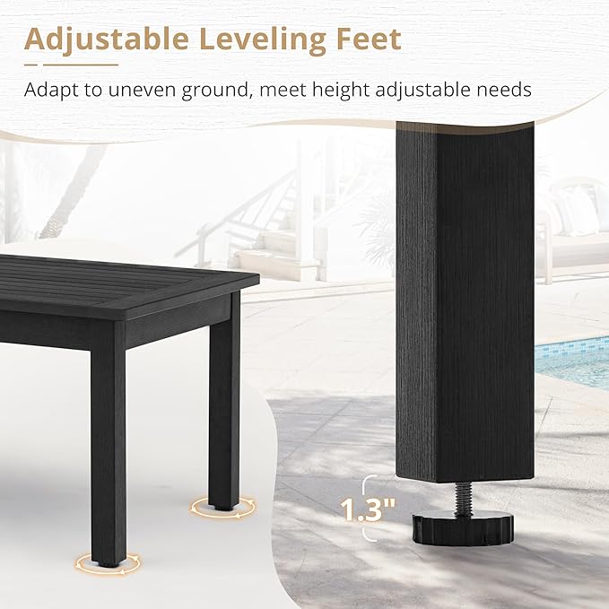 LUE BONA Outdoor Coffee Table, HDPS Black Patio Coffee Tables - Image 5
