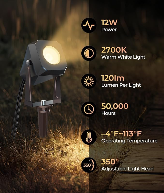 Outdoor Landscape Lighting, 4 Pack Outdoor Spotlights, LED Landscape Lights - Image 4