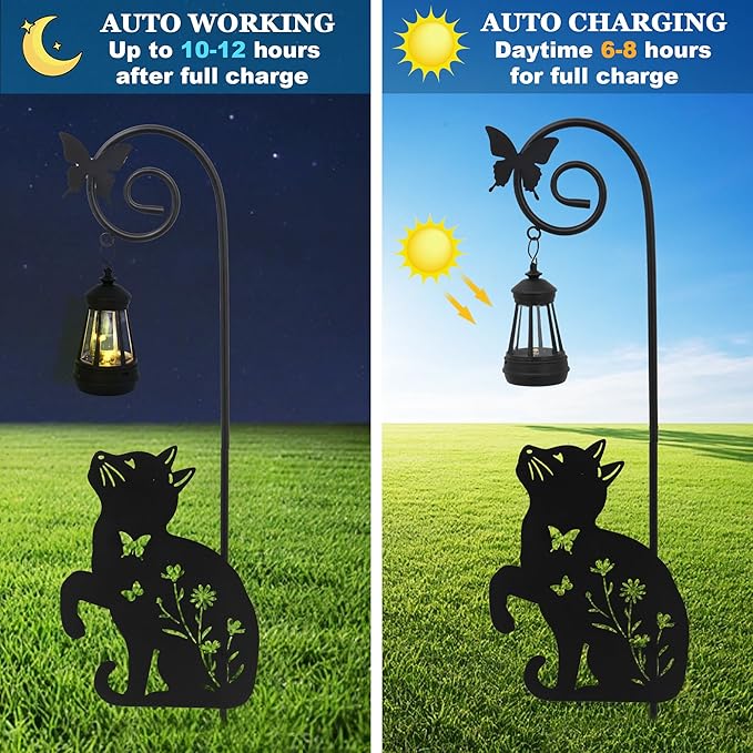 Solar Cat Lantern Garden Stakes - Image 3
