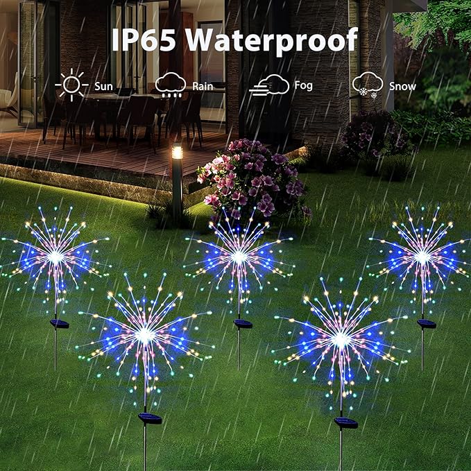 Solar Garden Firework Lights Outdoor Waterproof 6 Pack, 120 LED Sparklers - Image 5