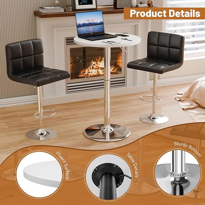 Flamaker Round Bistro Pub Table 23.6 Inch Height Adjustable 360° Swivel Bar - Image 4