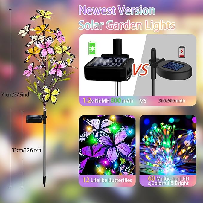 Solar Garden Lights Outdoor Waterproof, 6 Pack Solar Butterfly Lights - Image 2