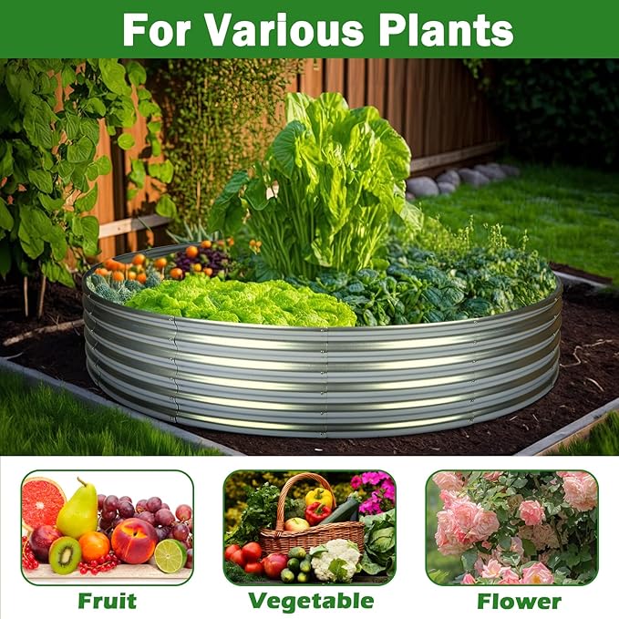 OUSHENG 4x4x1ft Round Galvanized Raised Garden Beds Outdoor, Steel Fire Pit - Image 5