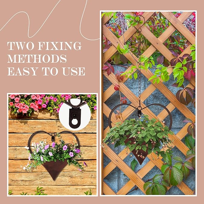 2 Pack Metal Plant Hangers Indoor and Outdoor Rustic Heart Shape Hanging - Image 5