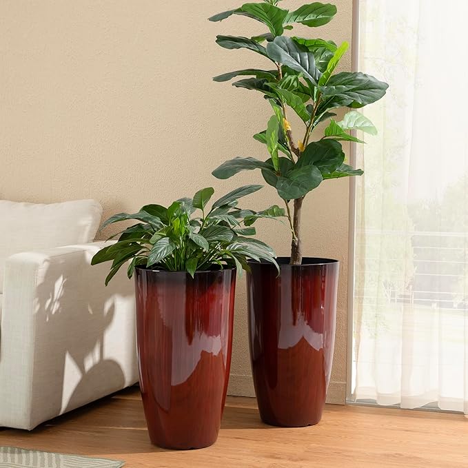Glitzhome 23.5" H Oversized Tall Planter, Gradient Red Faux Ceramic Finish - Image 2