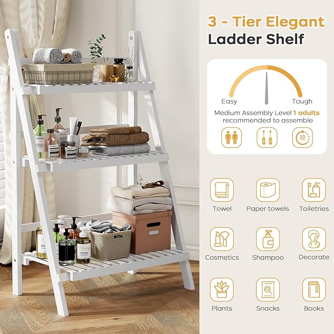 Bamboo Bookshelf 3-Tier Ladder Shelf, 39.4” Freestanding Open Bookcase Book - Image 7