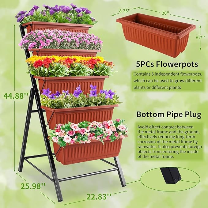 Homdox 2 Pack Vertical Garden Bed, 5 Tiers Vertical Raised Garden Planter - Image 2