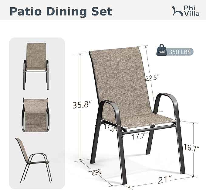 PHI VILLA Patio Chairs Set of 6, Outdoor Stackable Dining Chairs - Image 9