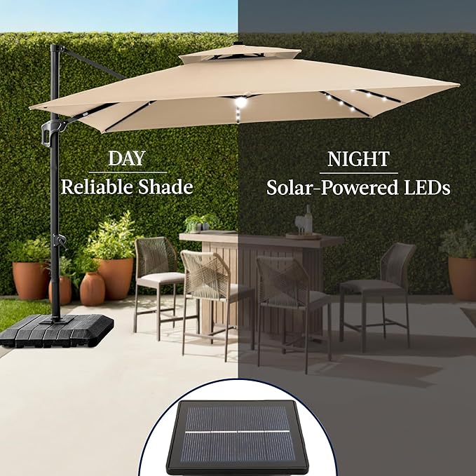 Best Choice Products 12x12ft LED Cantilever Patio Umbrella w/Base Included & - Image 6