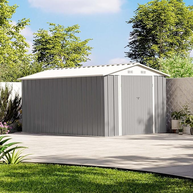 Patiowell 12 x 8 FT Outdoor Storage Shed, Steel Shed Storage House - Image 3