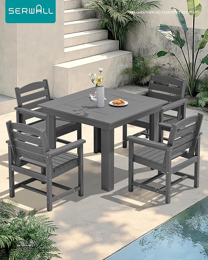 SERWALL Outdoor Dining Set for 4, HDPE Square Table and Chairs Set All Weather - Image 5