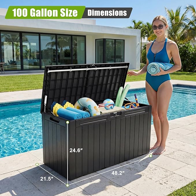 Flamaker Resin Deck Box 100 Gallon Large Lockable Outdoor Storage Box Waterproof - Image 2