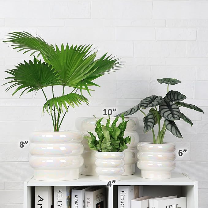 10 inch Ceramic Plant Pots for Indoor Plants, Rainbow Pearl Glaze Planter - Image 4