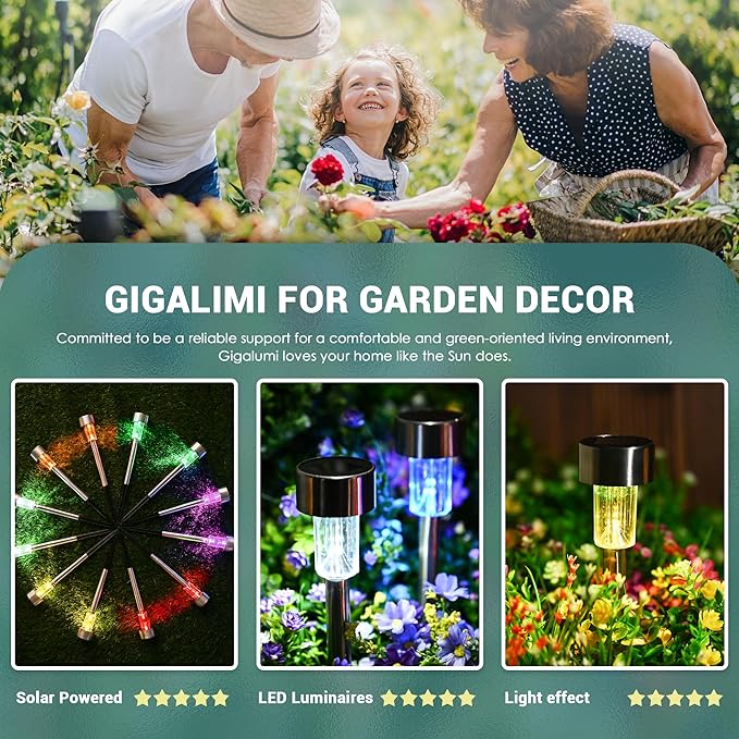 GIGALUMI Solar Lights Outdoor Waterproof, 12 Pack, Stainless Steel LED Solar - Image 2