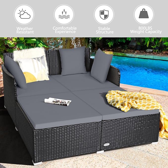 Tangkula Outdoor Rattan Daybed, Wicker Furniture - Image 4