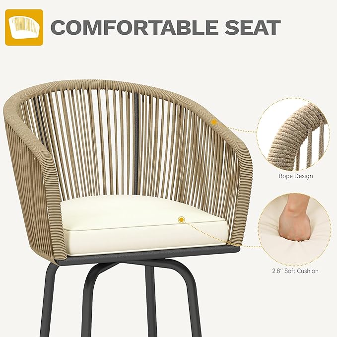 DWVO Outdoor Counter Height Bar Stools Set of 2, Patio Swivel Bar Chairs - Image 7