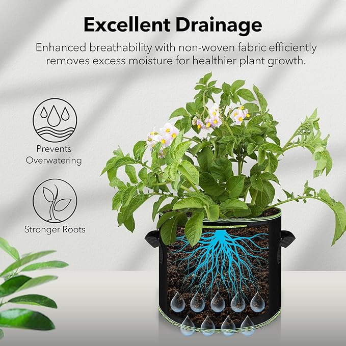 BN-LINK 5-Pack 10 Gallon Grow Bags, Heavy Duty Aeration Fabric Pots - Image 2