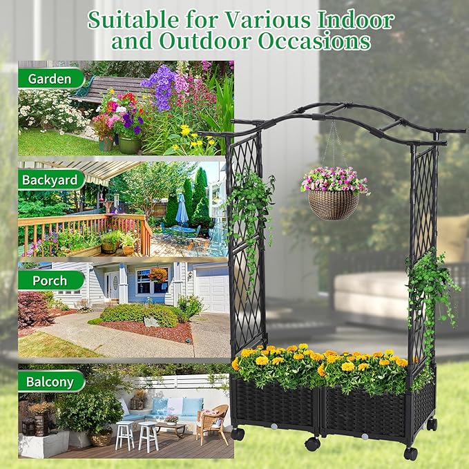Planter Box with Trellis Outdoor, 57in Plastic Raised Garden Bed with Trellis - Image 2