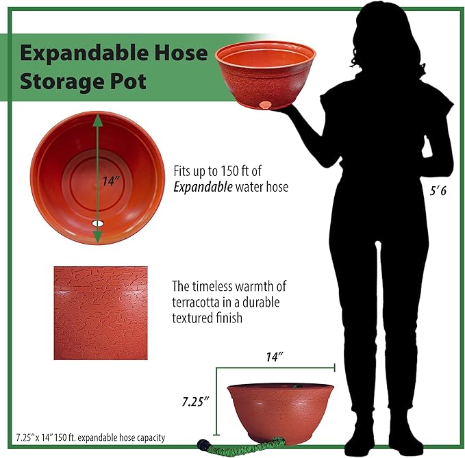 EMSCO Expandable Hose Hider – Expandable Hose Storage Pot – Rustic Terra Cotta - Image 2
