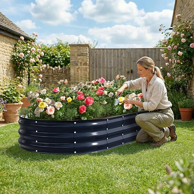 Kesfitt Raised Garden Bed, Oval Open-Bottom Design, 12-Inch Deep - Image 7
