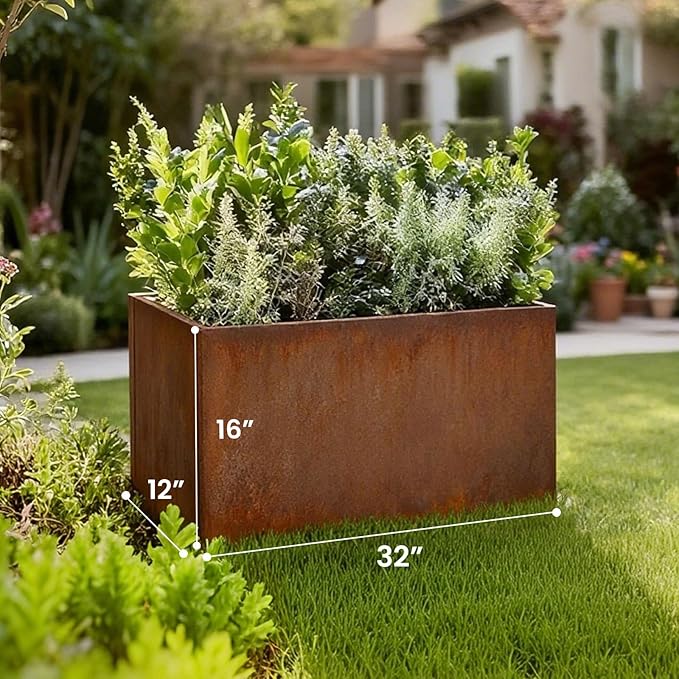 Corten Steel Corner Metal Planter Box L32 x W12 x D16 Garden Steel Planter Pot - Image 4
