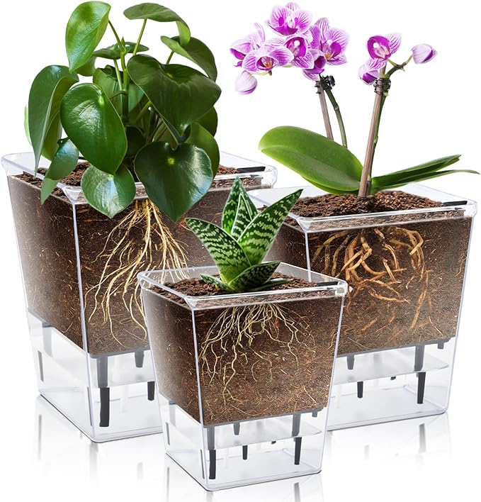 Self Watering Pots Set, 3 Pack 5/4.1/2.7 Inch Self Watering Pot by IWNTWY