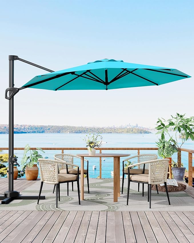 GarveeLife 10 ft Patio Umbrella Outdoor Large Cantilever Umbrella w/Base - Image 2