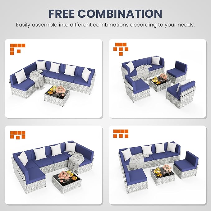 Pamapic 7 Piece Outdoor Sectional Sofa Set, All-Weather Patio Furniture - Image 6