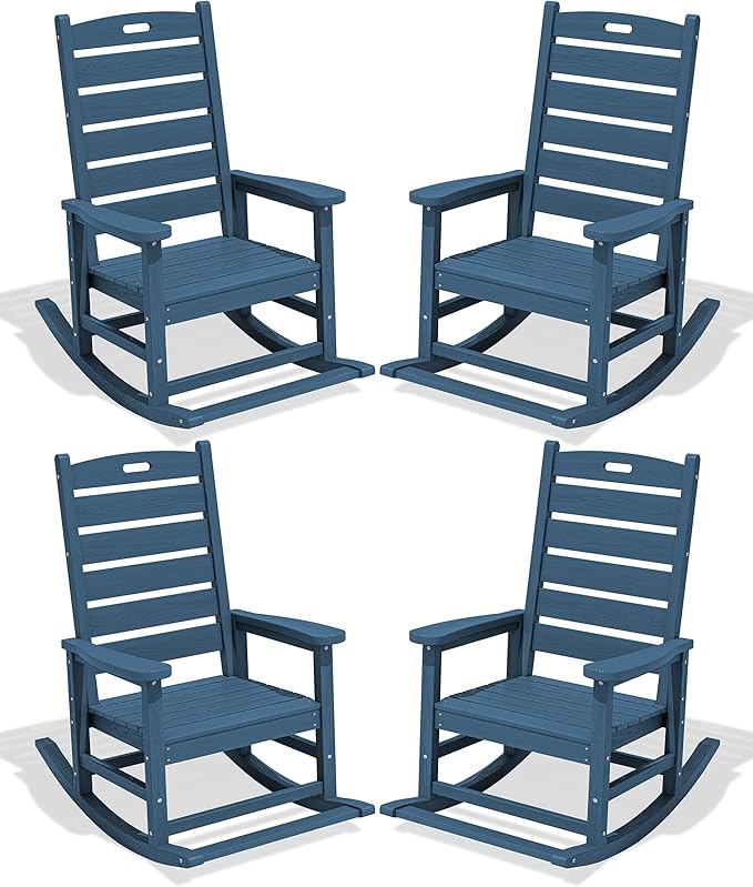 SERWALL Outdoor Rocking Chair Set of 4, Oversized HDPE Patio Rocking Chair by SERWALL