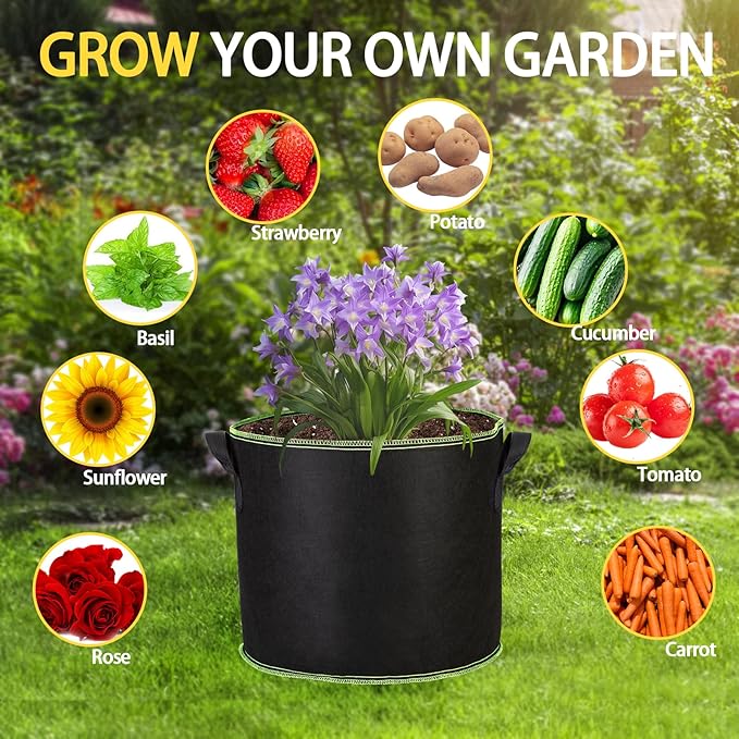 3-Pack 10 Gallon Plant Grow Bags, Thickened Nonwoven Fabric Pots - Image 6
